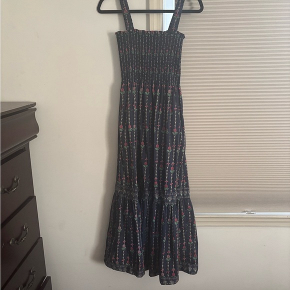 Hill House Anjuli nap dress- trailing fern Navy - Picture 2 of 4